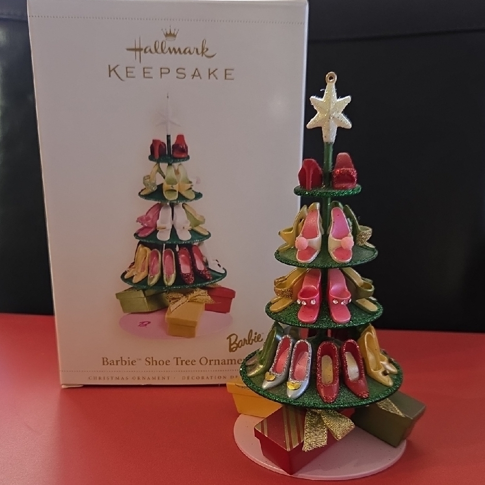 Hallmark Keepsake Barbie Shoe Tree Ornament - Green, Red, Gold